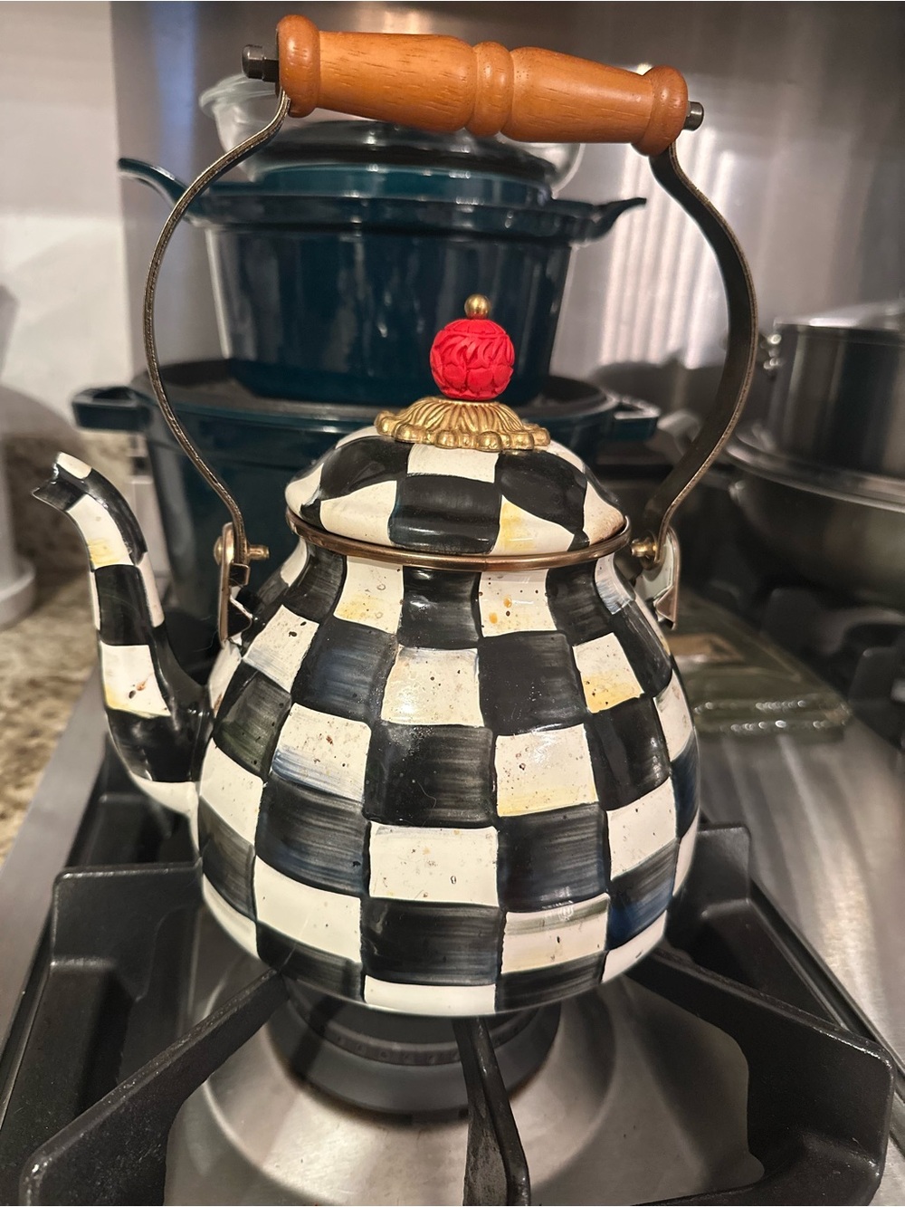 MacKenzie-Childs Courtly Check Enamel 2-Quart Tea Kettle